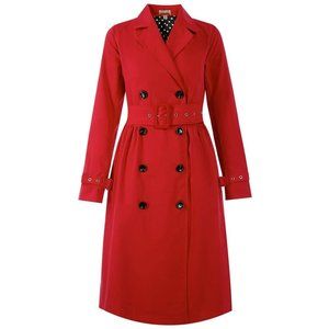 Lindy Bop Red Caitlyn Double Breasted Belted Mackintosh Trench Coat Size 8